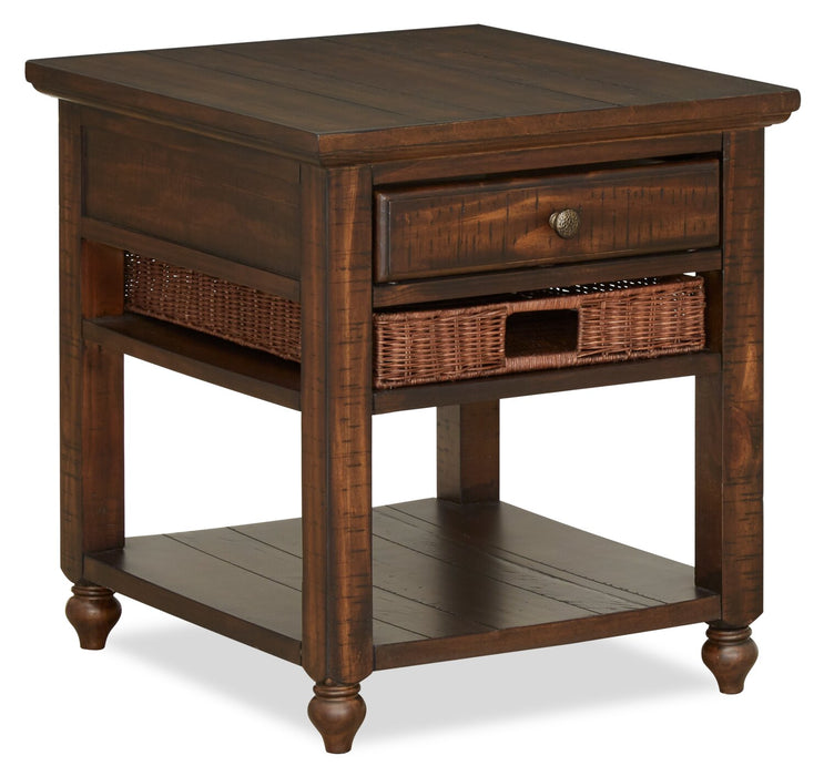 Cottage Lane 22\" Rustic End Table with Storage and Shelf - Dark Brown Wood