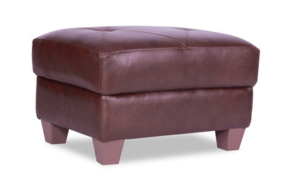 Chateau d’Ax Vita 31" 100% Genuine Leather Ottoman with Diamond Pattern Stitching and Wood Legs - Brown | Pouf Vita de Château d’Ax de 31 po en cuir 100 % véritable avec coutures à motif de diamant et pattes en bois - brun
