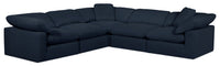 Eclipse Modular 5-Piece Linen-Look Fabric Sectional with Reversible Feather Down Cushions - Navy Blue 