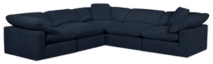 Eclipse Modular 5-Piece Linen-Look Fabric Sectional with Reversible Feather Down Cushions - Navy Blue