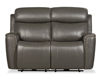 Quincy Genuine Leather Reclining Loveseat - Grey 