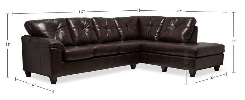 Made in Canada Addison 2-Piece Right-Facing Faux Leather Sectional with Removable Seat Cushions - Brown
