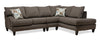 Made in Canada Nofia 3-Piece Right-Facing Chenille Fabric Sectional with  Accent Pillows and Wood Legs - Charcoal Grey