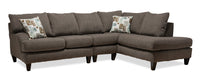 Made in Canada Nofia 3-Piece Right-Facing Chenille Fabric Sectional with  Accent Pillows and Wood Legs - Charcoal Grey 