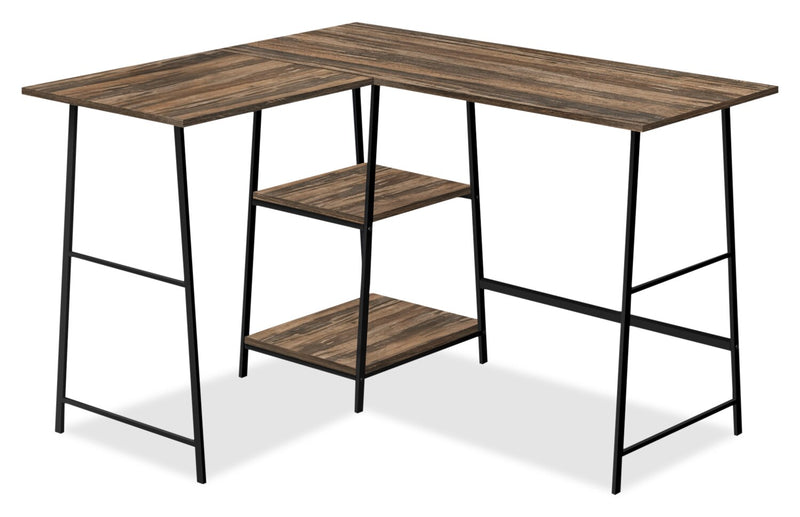 Evlin 42\" L-Shaped Office Desk with Shelves - Brown