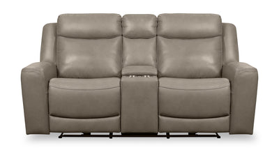 Scott Living Prescott 79" Genuine Leather Power Reclining Loveseat with Power Headrests - Grey | Causeuse à inclinaison électrique Prescott de Scott Living de 79 po en cuir véritable avec appuie-têtes électriques - grise