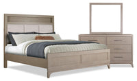 River 5pc Bedroom Set with Bed, Dresser & Mirror, LED, Fabric, Antique Grey - King Size 