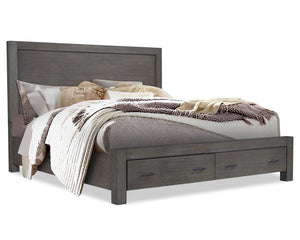 Koda Platform Storage Bed with Headboard & Frame, Wooden, Grey - King Size