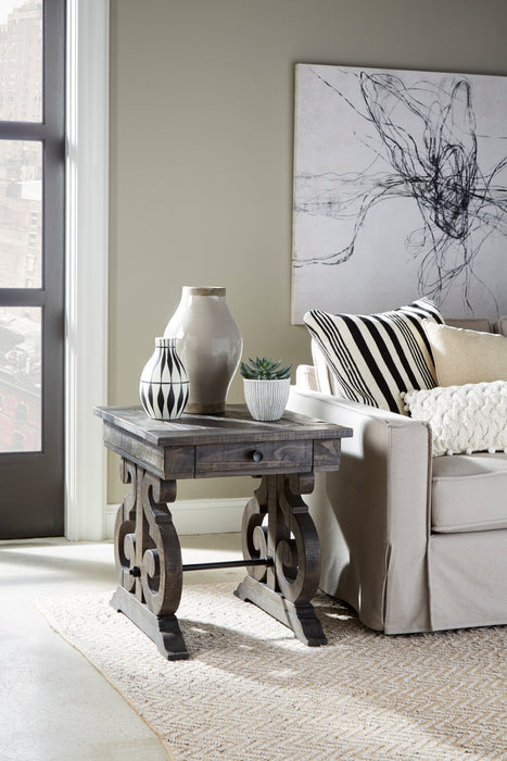 Bellamy 22\" Traditional End Table with Storage - Dark Brown Pine with Scroll Design Wood Base