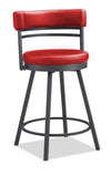 Mila Counter Stool with Swivel Seat, Vegan Leather Fabric, Metal - Red