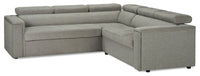 Savvy 2-Piece Left-Facing Linen-Look Fabric Sectional with Adjustable Headrests, Cupholders and USB Port - Grey 