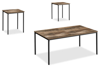 Easton 42" Modern 3-Pack Coffee + 2 End Tables - Brown with Black Metal Legs|Ensemble 3 tables modernes Easton de 42 po (table à café et 2 tables de bout) - brun avec pattes en métal noir