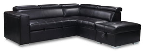 Drake 3-Piece Leather-Look Fabric Right-Facing Sleeper Sectional - Black