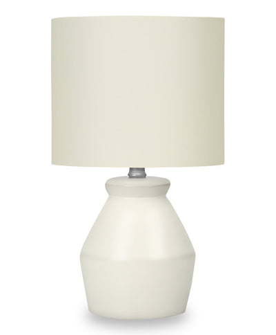 17" Cream Ceramic Linen Drum Shade Table Lamp|Lampe de table de 17 po en céramique crème avec abat-jour cylindrique lin