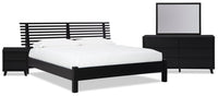 Shaw 6pc Bedroom Set with Bed, Dresser, Mirror & Nightstand, Modern, Black - Queen Size 