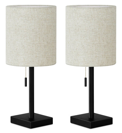 17" Black Metal 2-Piece Set, with Two Table Lamps and USB Charging|Ensemble 2 lampes de table de 17 po en métal noir avec recharge USB
