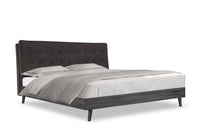 Nash Upholstered Platform Bed in Dark Grey Fabric, Button Tufted - King Size 