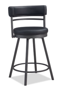 Mila Barstool with Swivel Seat, Vegan Leather Fabric, Metal - Black 