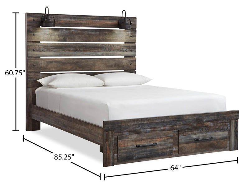 Abby 6pc Bedroom Set with Storage Bed, Dresser, Mirror & Nightstand, LED, USB, Brown - Queen Size