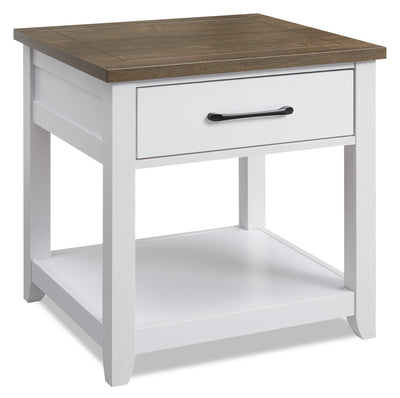 Kort & Co. Logan 22" Traditional End Table with Storage and Shelf - White and Walnut Oak |Table de bout traditionnelle Logan de Kort & Co. de 22 po avec rangement et tablette - blanche et chêne noyer
