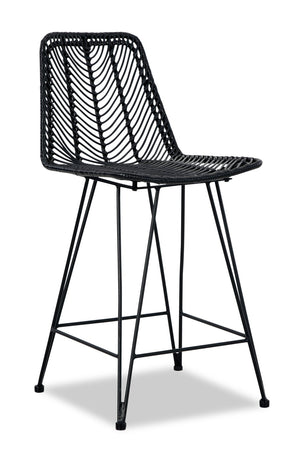 Zuma Counter-Height Stool with Resin Wicker & Metal - Black