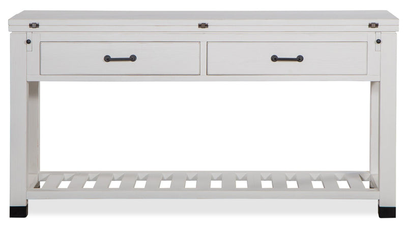 Harper 60\" Modern Sofa Table with Storage and Shelf - White Pine