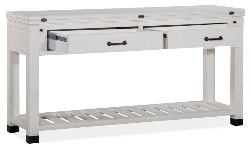 Harper 60\" Modern Sofa Table with Storage and Shelf - White Pine