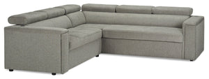 Savvy 2-Piece Right-Facing Linen-Look Fabric Sectional with Adjustable Headrests, Cupholders and USB Port - Grey