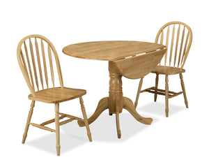 Hana 3pc Drop-Leaf Dining Set with Table & 2 Chairs, Pedestal Base, 40