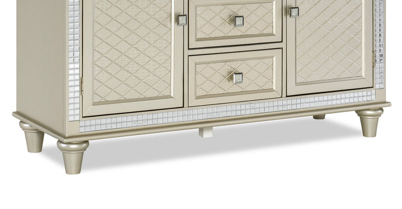Tyra Dining Server with Storage & Built-In Wine Rack, 54\"W - Silver & Champagne