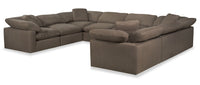 Eclipse Modular 8-Piece Linen-Look Fabric Sectional with Reversible Feather Down Cushions - Slate Grey 