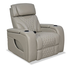 Elite Genuine Leather Power Recliner with Massage Function and Power Headrest - Grey