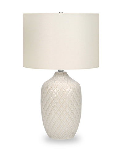 25" Cream Textured Ceramic Table Lamp with Ginger Shade|Lampe de table en forme de pot de gingembre de 25 po en céramique texturée crème avec abat-jour