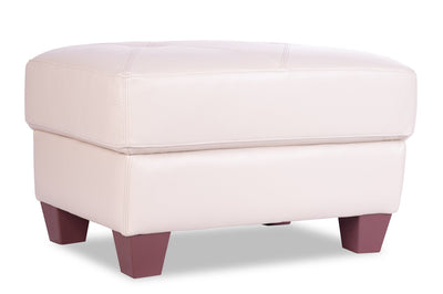 Chateau d’Ax Vita 31" 100% Genuine Leather Ottoman with Diamond Pattern Stitching and Wood Legs - Smoke White | Pouf Vita de Château d’Ax de 31 po en cuir 100 % véritable avec coutures à motif de diamant et pattes en bois - blanc fumée