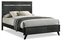 Atlas Panel Bed with Headboard & Frame, Mid-Century Modern, Black - Queen Size 