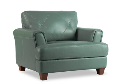 Chateau d'Ax Vita 44" 100% Genuine Leather Chair with Diamond Pattern Stitching and Wood Legs - Seafoam Green | Fauteuil Vita de Château d’Ax de 44 po en cuir 100 % véritable avec coutures à motif de diamant et pattes en bois - vert écume de mer
