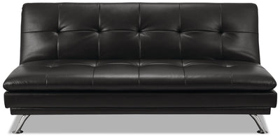 June Leather-Look Fabric Futon - Black 