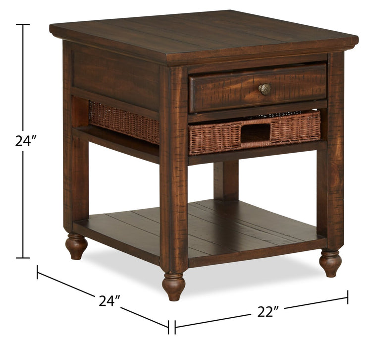 Cottage Lane 22\" Rustic End Table with Storage and Shelf - Dark Brown Wood
