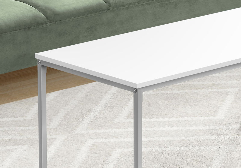 Ariella 40\" Modern Coffee Table - White Top with Grey Metal Base