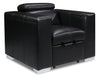 Drake Leather-Look Fabric Chair with Pull-Out Ottoman - Black 