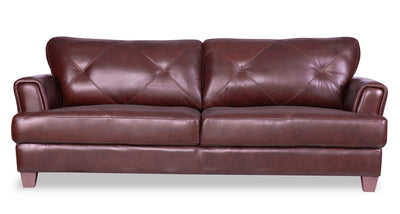Chateau d’Ax Vita 87" 100% Genuine Leather Sofa with Diamond Pattern Stitching and Wood Legs - Brown | Sofa Vita de Château d’Ax de 87 po en cuir 100 % véritable avec coutures à motif de diamant et pattes en bois - brun