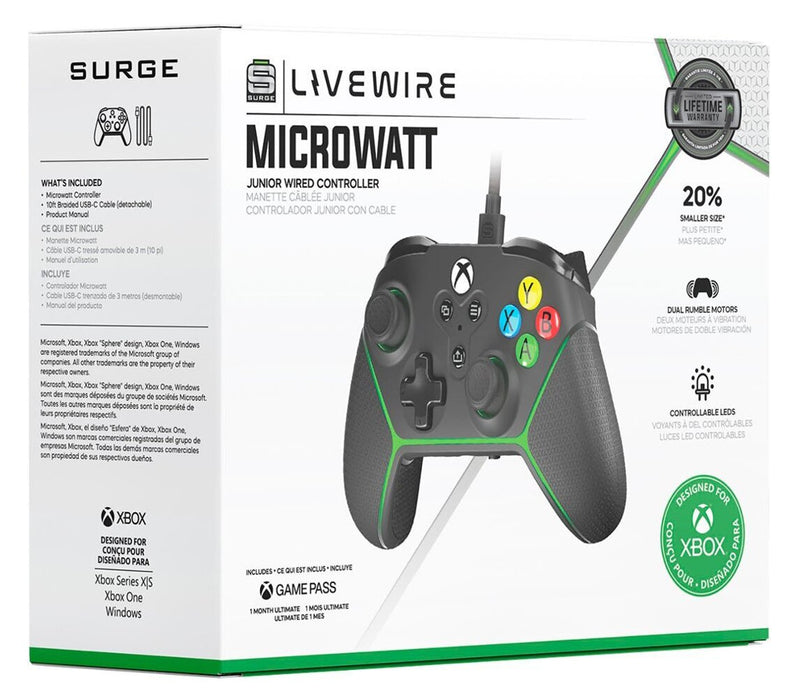 Surge Livewire Microwatt Junior Wired Controller for Xbox Series X/S and Xbox One 