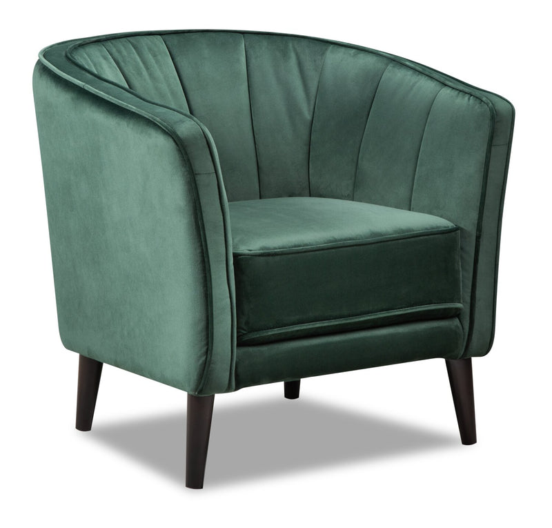 Brinley Velvet Accent Chair - Green - Contemporary style Accent Chair in Green Plywood, Rubberwood
