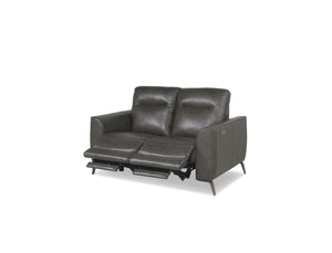 Kira Genuine Leather Power Reclining Loveseat with Power Headrest - Charcoal