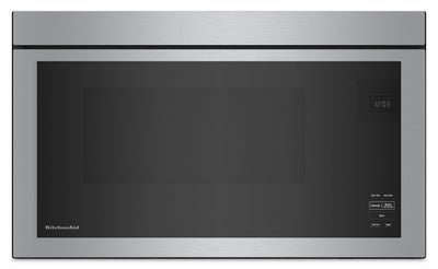 KitchenAid 1.1 Cu. Ft. Flush Over-the-Range Microwave with 900 Watts Cooking - PrintShield Stainless… | Four à micro-ondes à hotte intégrée KitchenAid de 1,1 pi³ à installation affleurée avec cuisson à 90…
