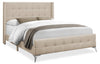 Zara Upholstered Bed in Beige Linen-Look Fabric - Button Tufted - Queen Size