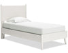 Mavi Platform Bed with Headboard & Frame, 2-Sided Fabric & Vegan Leather Cushion, White - Twin Size