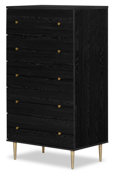 Lake Bedroom Chest of Drawers, 5-Drawer, 29"W x 52"H, Made in Canada, Glam - Black | Commode verticale somptueuse Lake de 29 po (L) x 52 po (H) à 5 tiroirs pour la chambre à coucher, fabriquée au Canada - noire