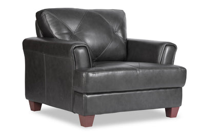 Chateau d'Ax Vita 44" 100% Genuine Leather Chair with Diamond Pattern Stitching and Wood Legs - Charcoal Grey | Fauteuil Vita de Château d’Ax de 44 po en cuir 100 % véritable avec coutures à motif de diamant et pattes en bois - gris anthracite