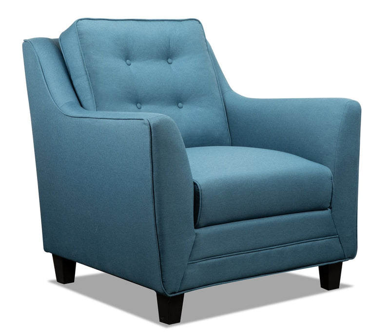 Novalee Linen-Look Fabric Chair - Blue - Modern, Retro style Chair in Blue Plywood, Solid Woods